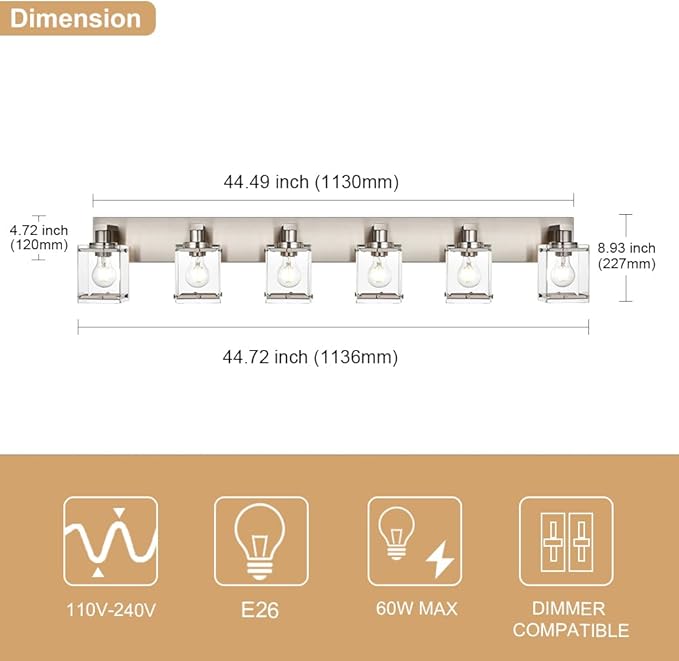 WINSHEN 6-Lights Brushed Nickel Bathroom Light Fixture Over Mirror, Modern Wall