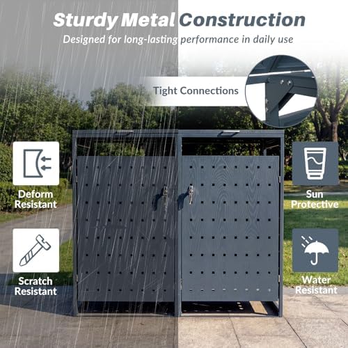 Goplus 44 Cu.Ft Outdoor Trash Can Storage, Garbage Can Hider Outdoor with 2 L...
