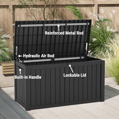 Mars Villa 180 Gallon Deck Box, Outdoor Storage Box, Outside Bin, Black