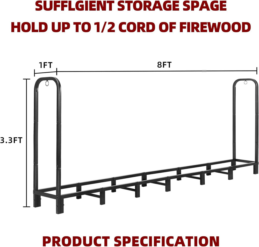8FT Firewood Rack Heavy Duty Fireplace Storage Log Rack for Indoor&Outdoor