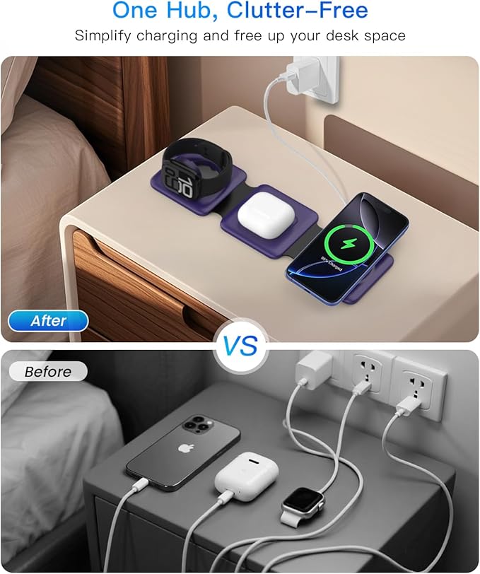 Iseyyox Charging Station for Mag Safe Apple - 3 in 1 Magnetic Foldable Wireless