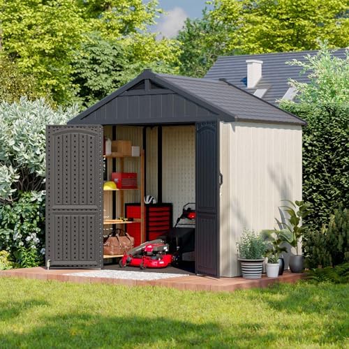 Patiowell 8x6 FT Resin Outdoor Storage Shed with Floor, Beige