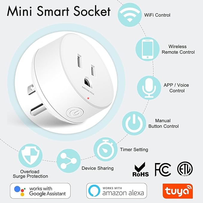 WiFi Smart Outlet Plug with Remote, Compatible with Alexa and Google Home via
