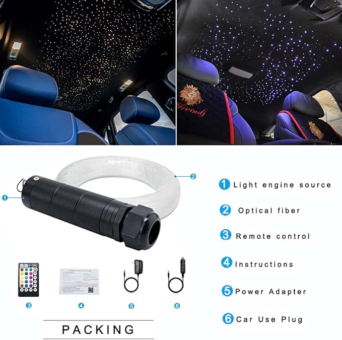 AZIMOM Car Use Bluetooth 6W RGBW LED Fiber Optic Lights Star Ceiling Light Kit