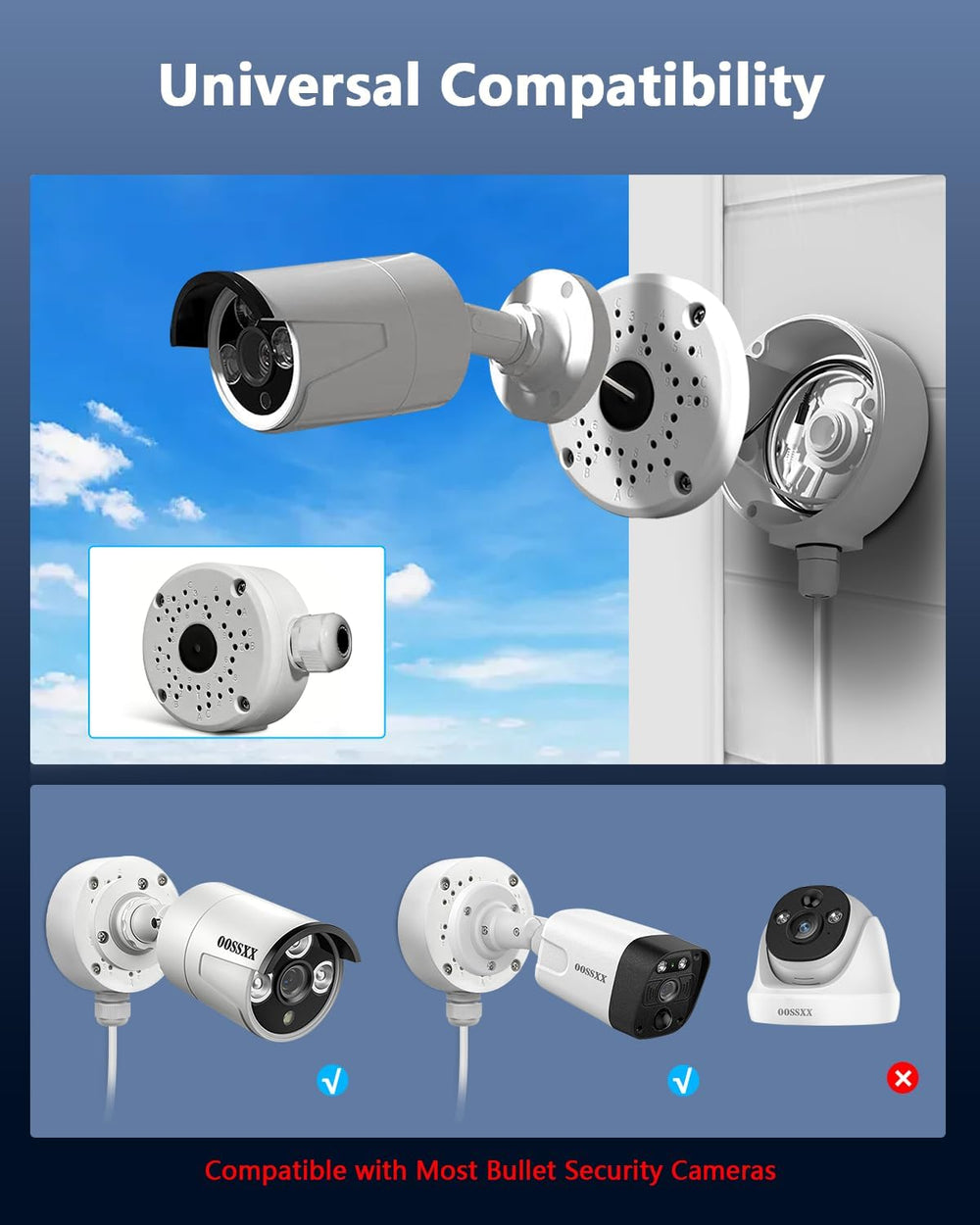 Metal Aluminum IP66 Waterproof Bullet Security Camera Junction Box, 4Pack