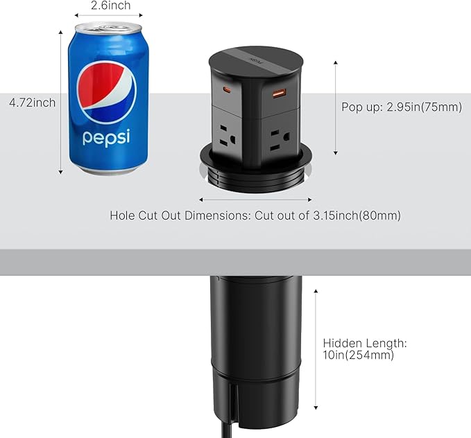 Pop up Outlet for Countertop, PD 20W USB C Fast Charging, 3.15" Desk Gro...