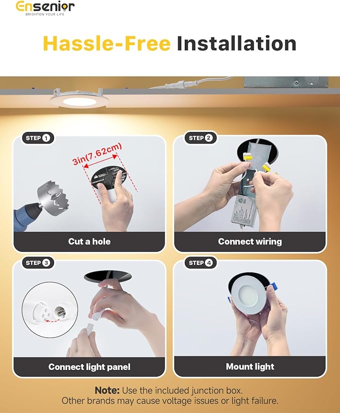 Ensenior 12 Pack 3 Inch LED Recessed Ceiling Light, 2700K-5000K 5CCT, 500LM 6W