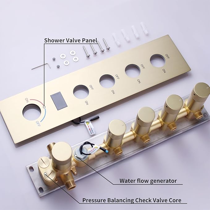 KATAIS Shower Faucet Set Brushed Gold Shower System, Temperature Display Shower