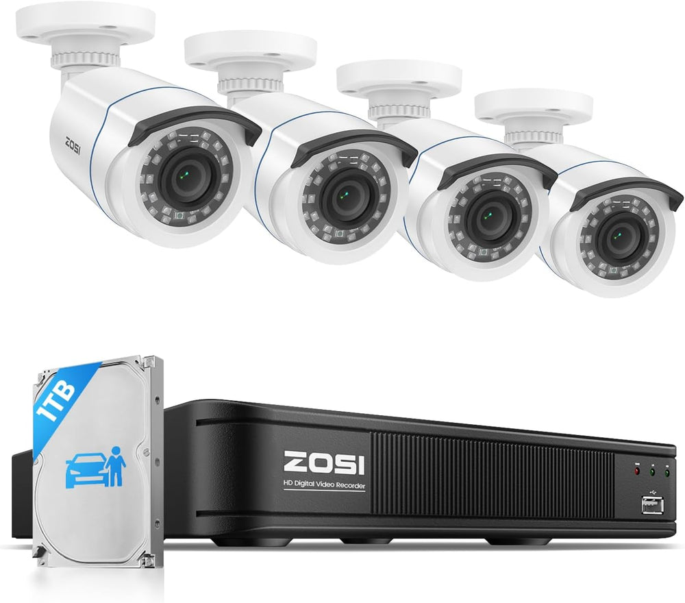 ZOSI 8CH 3K Lite Wired DVR Security Camera System, 4 x 1080p Camera,1TB HDD