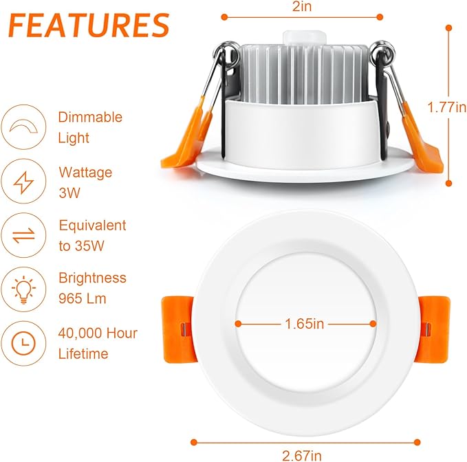 inShareplus 2 Inch LED Recessed Lighting, Downlight Dimmable 3W, 3000K Warm (...