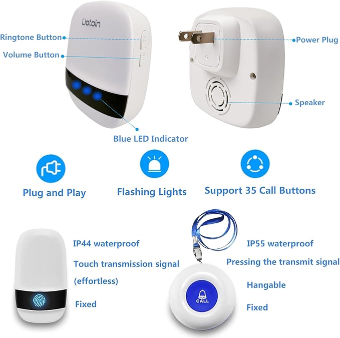 LIOTOIN Caregiver Pager Wireless SOS Call Button Nurse Alarm System