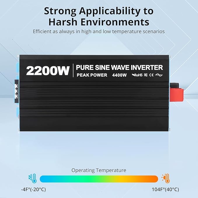 2200W Pure Sine Wave Inverter, 1 USB Port 5v/2.4a, LCD Display&Remote Con...