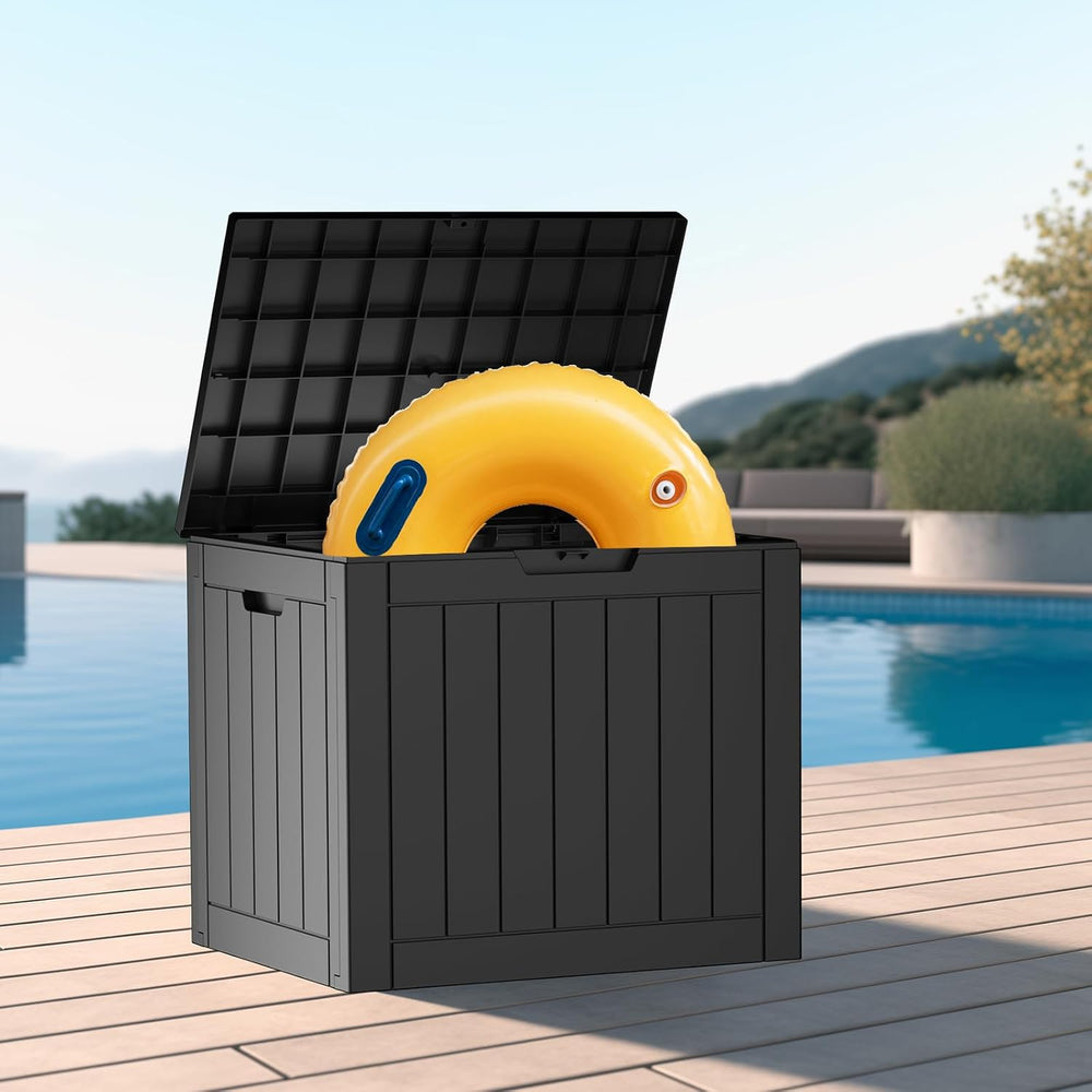 PatioZen 30 Gallon Resin Deck Box with Lockable Lid, Waterproof storage box f...