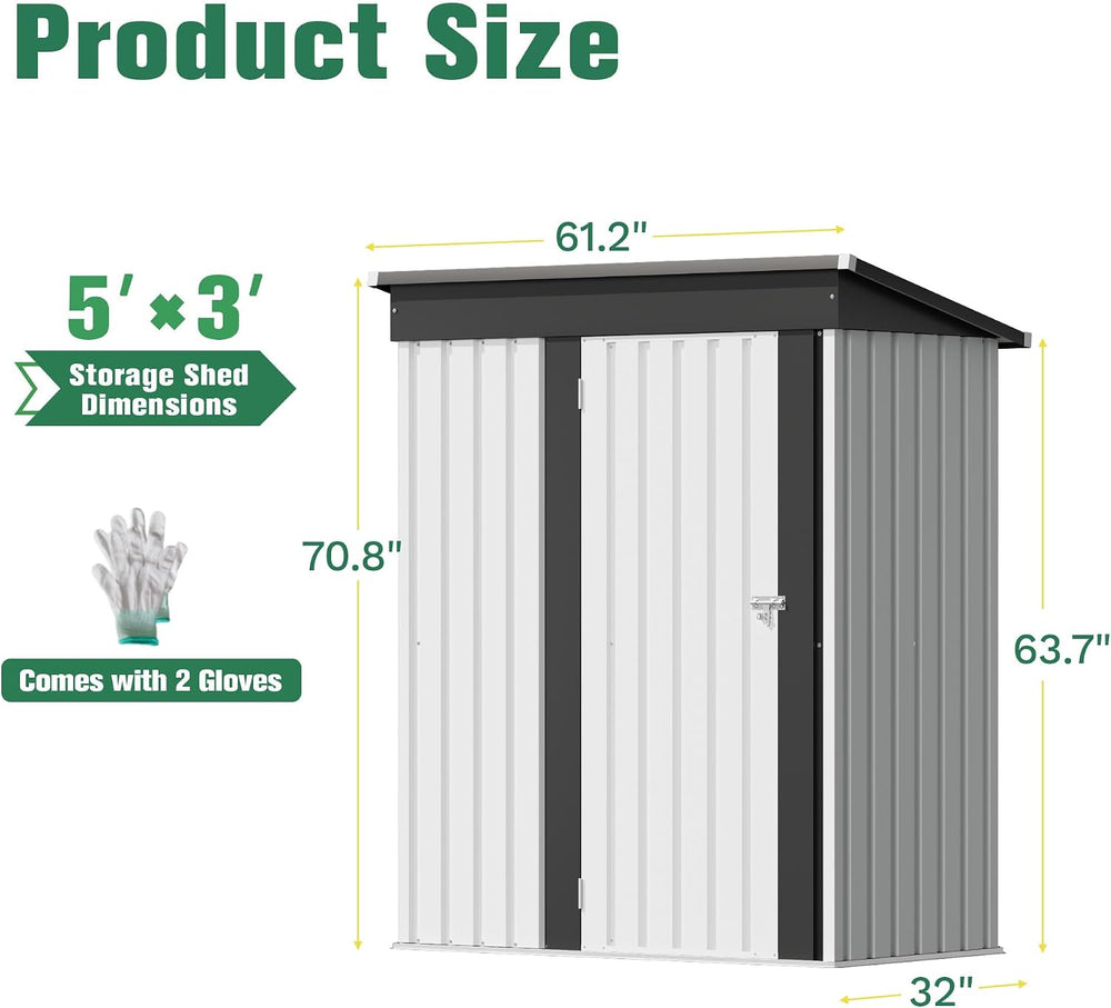 Flamaker 5x3 FT Storage Shed Waterproof Metal Garden Shed with Lockable Door ...