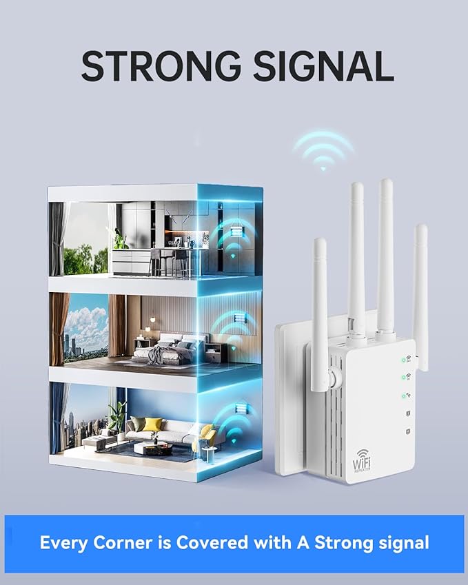 WiFi Extender, WiFi Extender Signal Booster Dual-Band AC1200Mbps 10X Faster