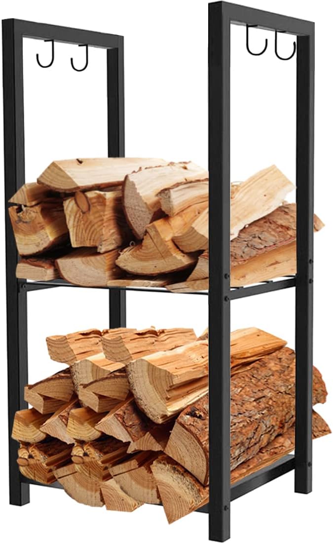 Koutemie Firewood Rack Indoor, 2 Tier Small Firewood Log Storage Holder