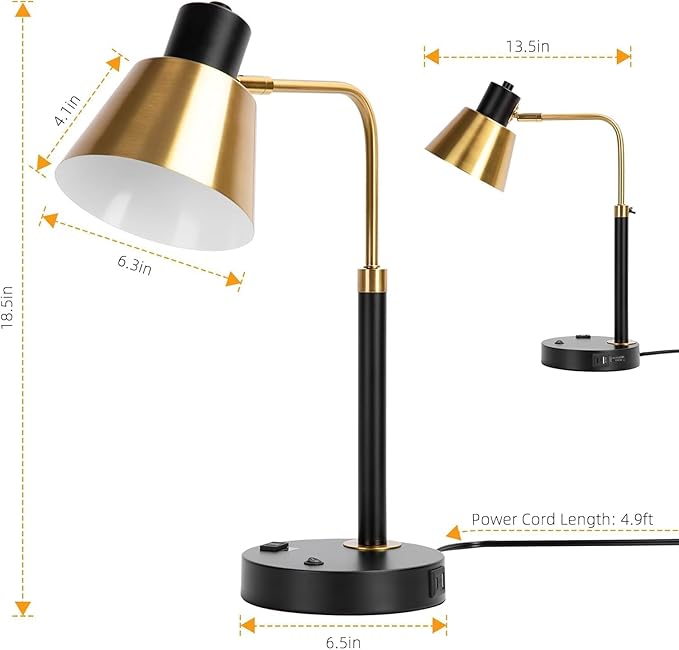 Starstrips Desk Lamp with Dual USB Charging Port, Heavy Duty Metal Task Light