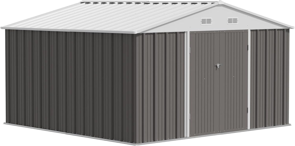 JUMMICO 10x10 FT Outdoor Storage Shed, Grey