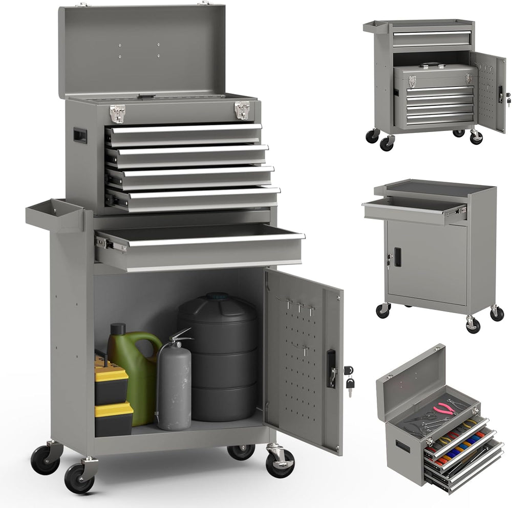 5-Drawer High Capacity Rolling Tool Box, Removable Cabinet Storage Tool Chest...