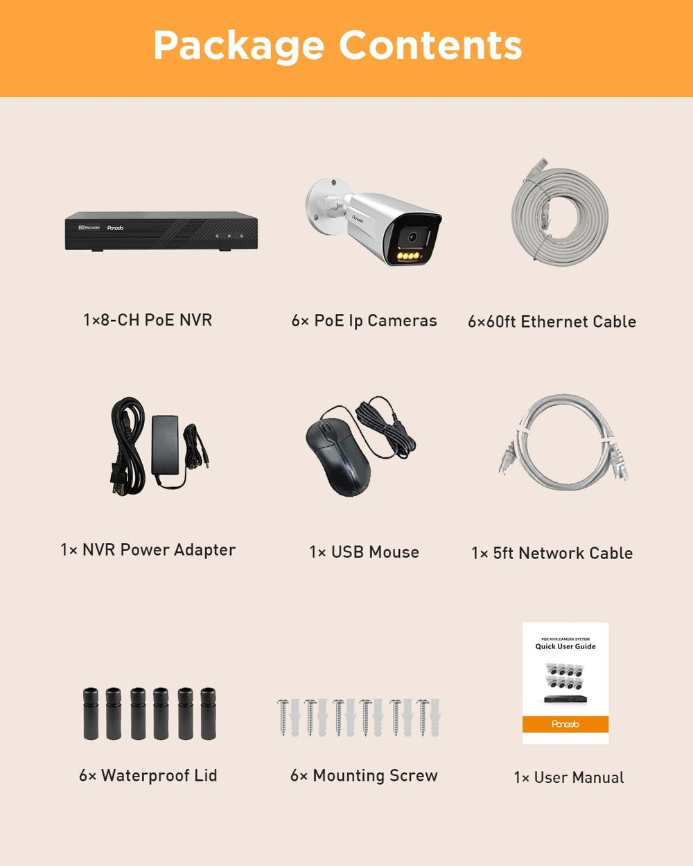 PoE NVR Security Camera System 5MP with 2TB HDD, PB65A0608-5MD