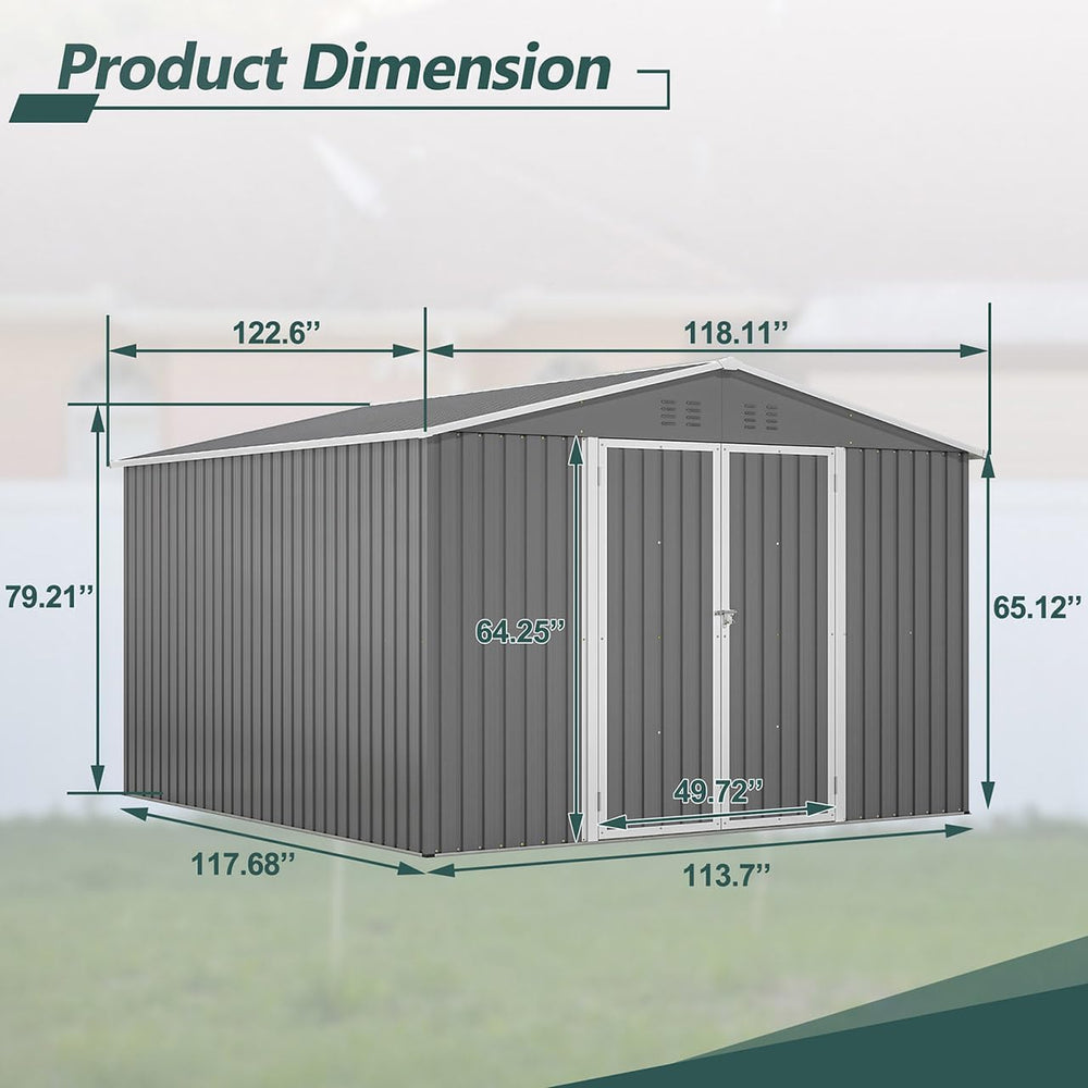 10x10 FT Storage Sheds & Outdoor Storage - Metal Shed with Lockable Door,...