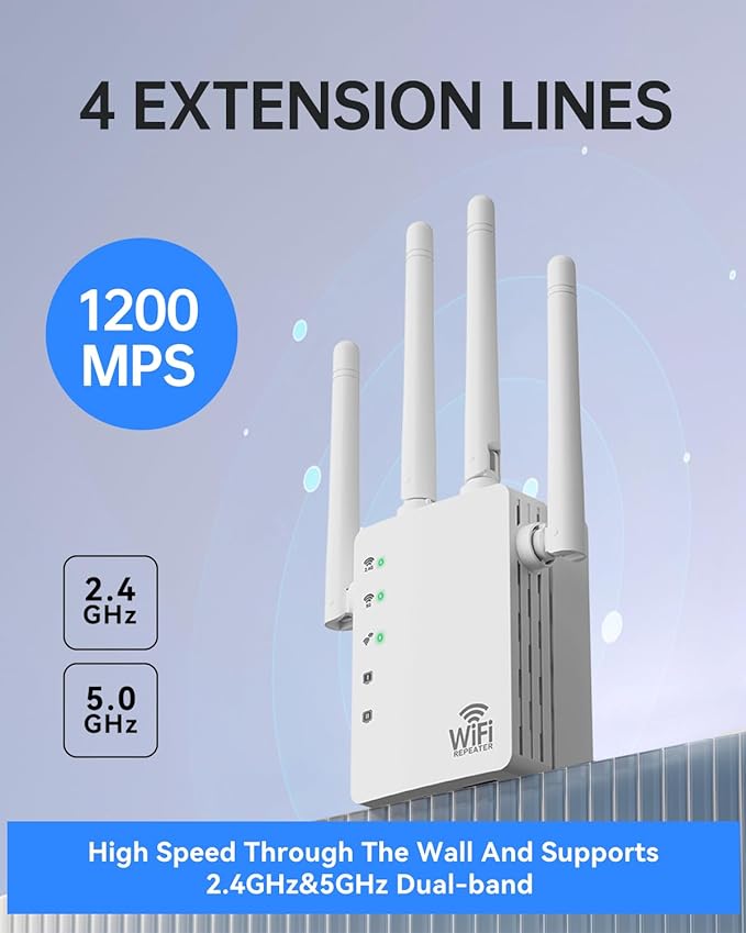 WiFi Extender, WiFi Extender Signal Booster Dual-Band AC1200Mbps 10X Faster