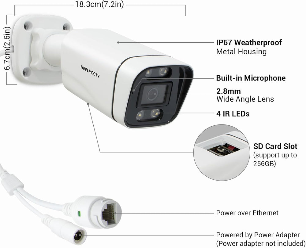 4MP POE IP Camera,Bullet Security Surveillance Wired CCTV Cameras with Human ...