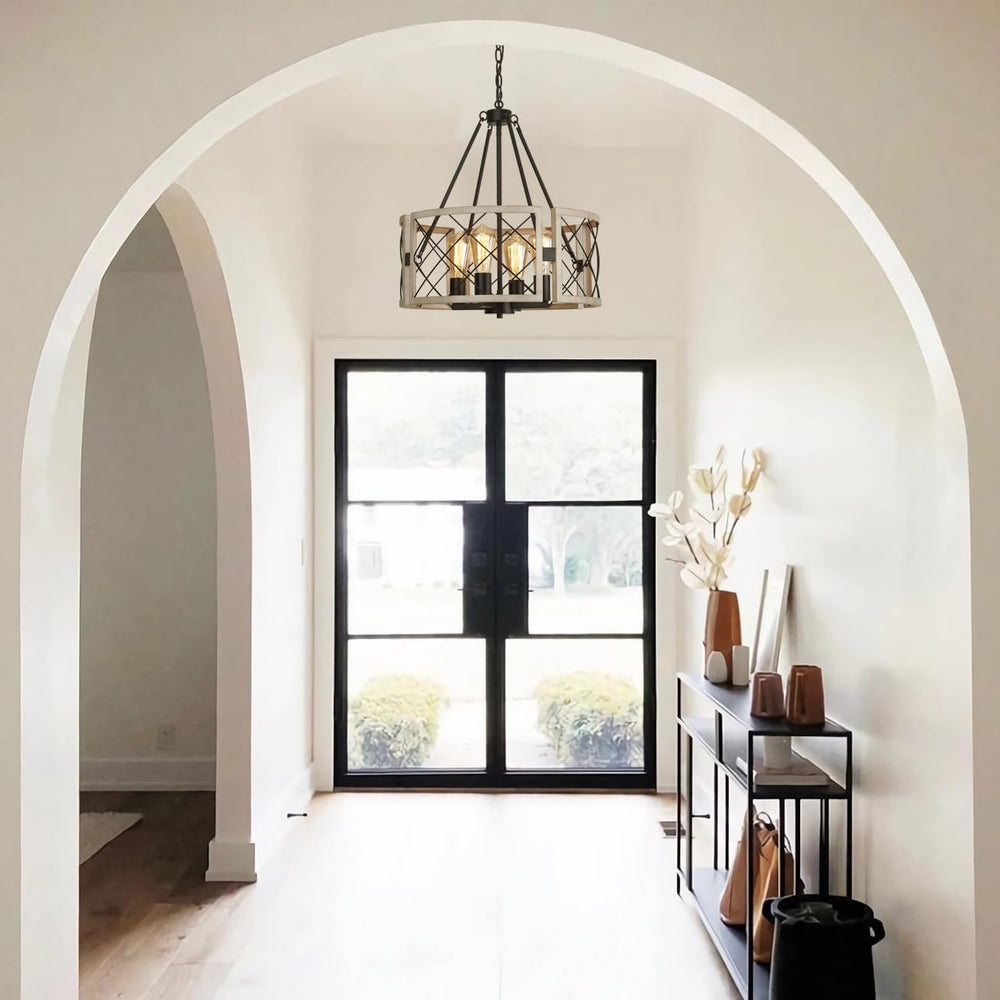 D19'' Farmhouse Chandelier, 4-Light Adjustable Dining Room Light Fixt...