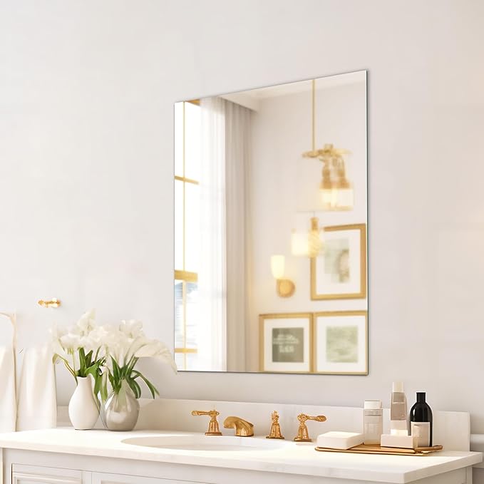 Mirrorons Frameless Wall Mirror 18" x 24", Modern Rectangle Bathroo...