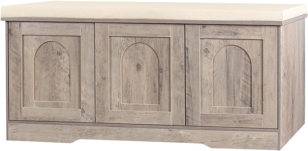 DINZI LVJ Shoe Storage Bench with Cushion, Door, Greige 39.4" LX17.7 H