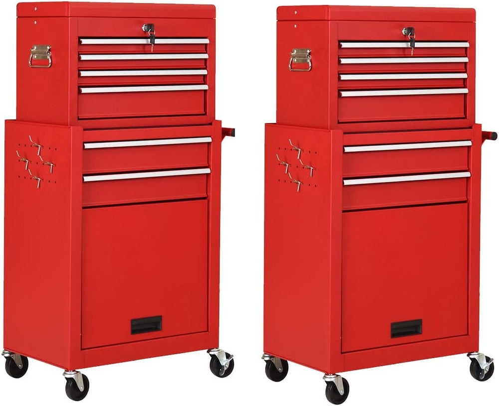 Goplus 2PCS Rolling Tool Chest, 6-Drawer Toolbox Set of 2, Removable Tool Sto...