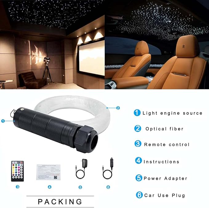 AZIMOM Car Use Bluetooth 6W RGBW LED Fiber Optic Lights Star Ceiling Light Ki...