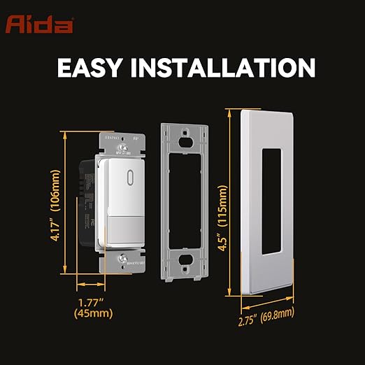 AIDA Single Pole Motion Sensor Light Switch w/Neutral Wire (4 Pack)