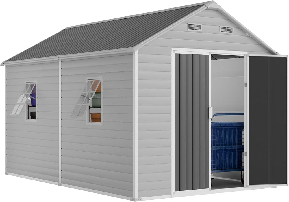 WACASA 8x12 FT Resin Plastic Outdoor Storage Shed with Floor