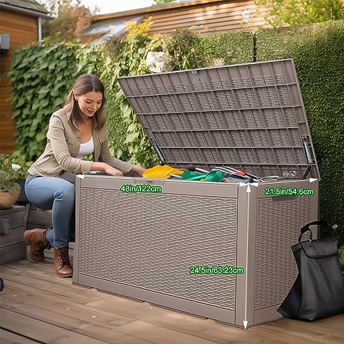 100 Gallon Outdoor Storage Box - Resin Deck Box for Waterproof Patio Furnitur...