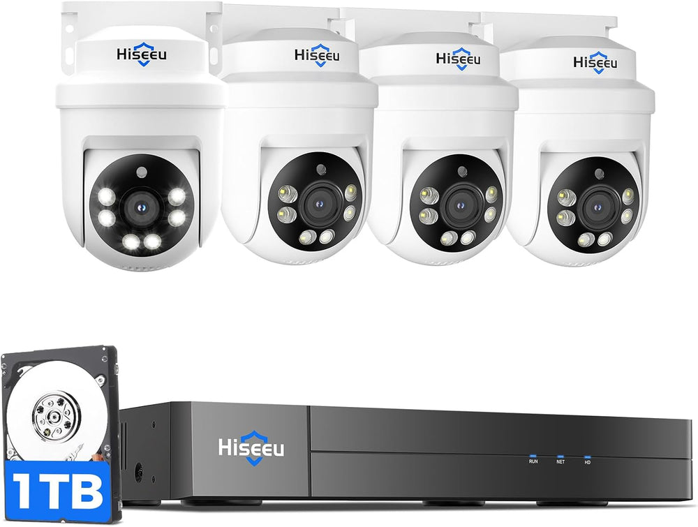 Hiseeu 3K 360°View PTZ Wired Security Camera System (4PCS)