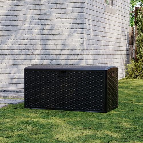 73 Gallon Waterproof Large Resin Deck Box Indoor Outdoor, Lockable Storage Co...