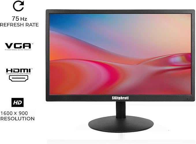 SKitphrati 20" PC Monitor 1600x900 75Hz 5MS HDMI Monitor LED Viewing Ang...