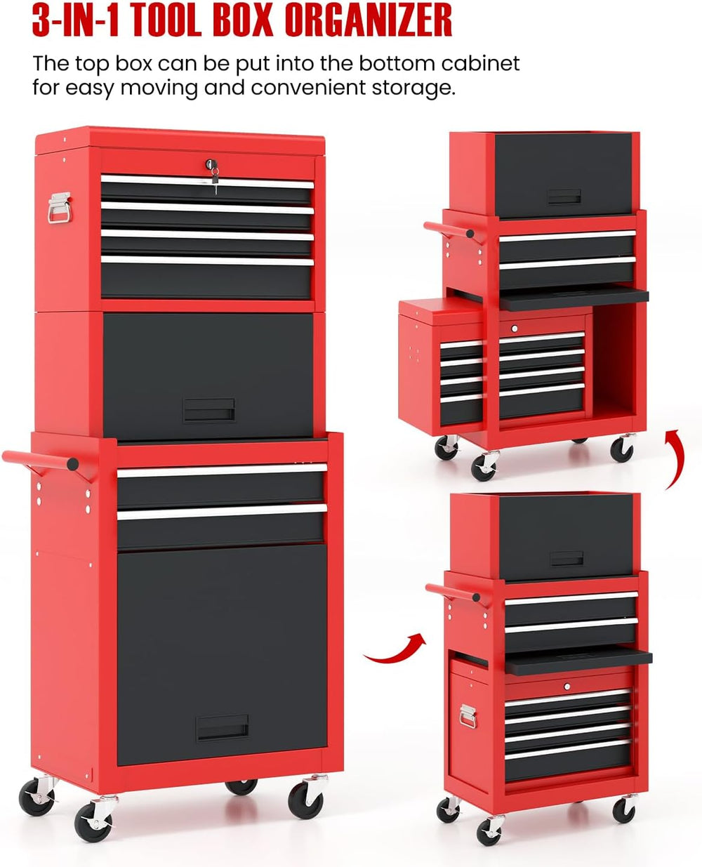 ARNOT 2-in-1 Rolling Tool Chest with 5 Drawers, Heavy-Duty Metal Tool Box wit...