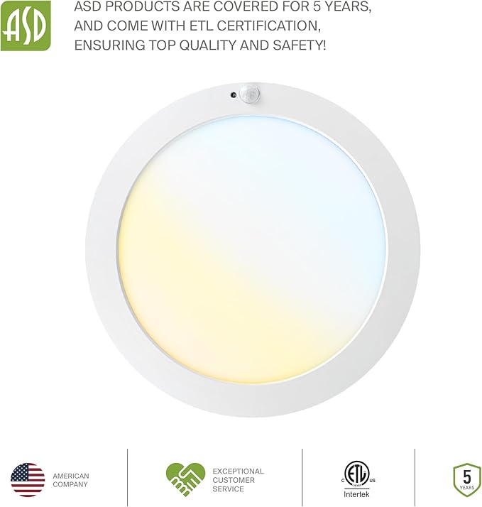 ASD LED 12" Round Flush Mount Ceiling Light Fixture, Low Profile Surface...