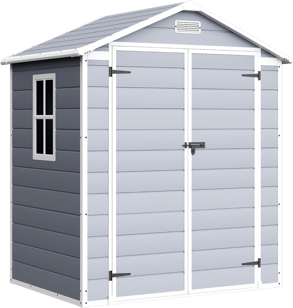 Devoko 6 x 4 FT Resin Outdoor Storage Shed with Floor, Plastic Tool Shed