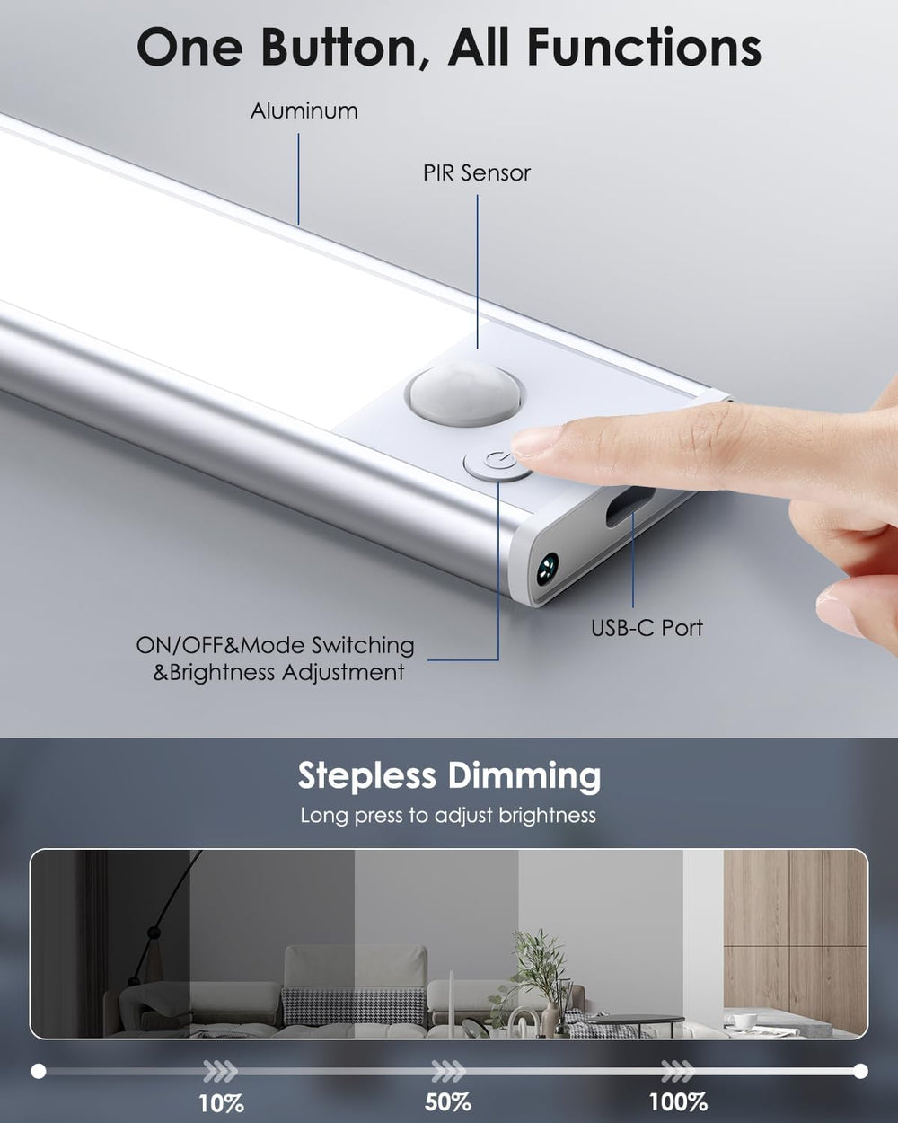 VerRon 5-Pack Under Cabinet Lighting, Upgraded 2200mAh Rechargeable Under Cab...