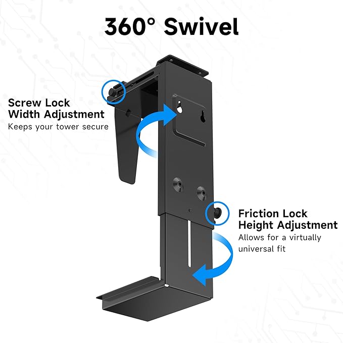 Pholiten Under Desk CPU Mount, Universal PC Wall Mount, 3.94 to 11.61 inch Wide
