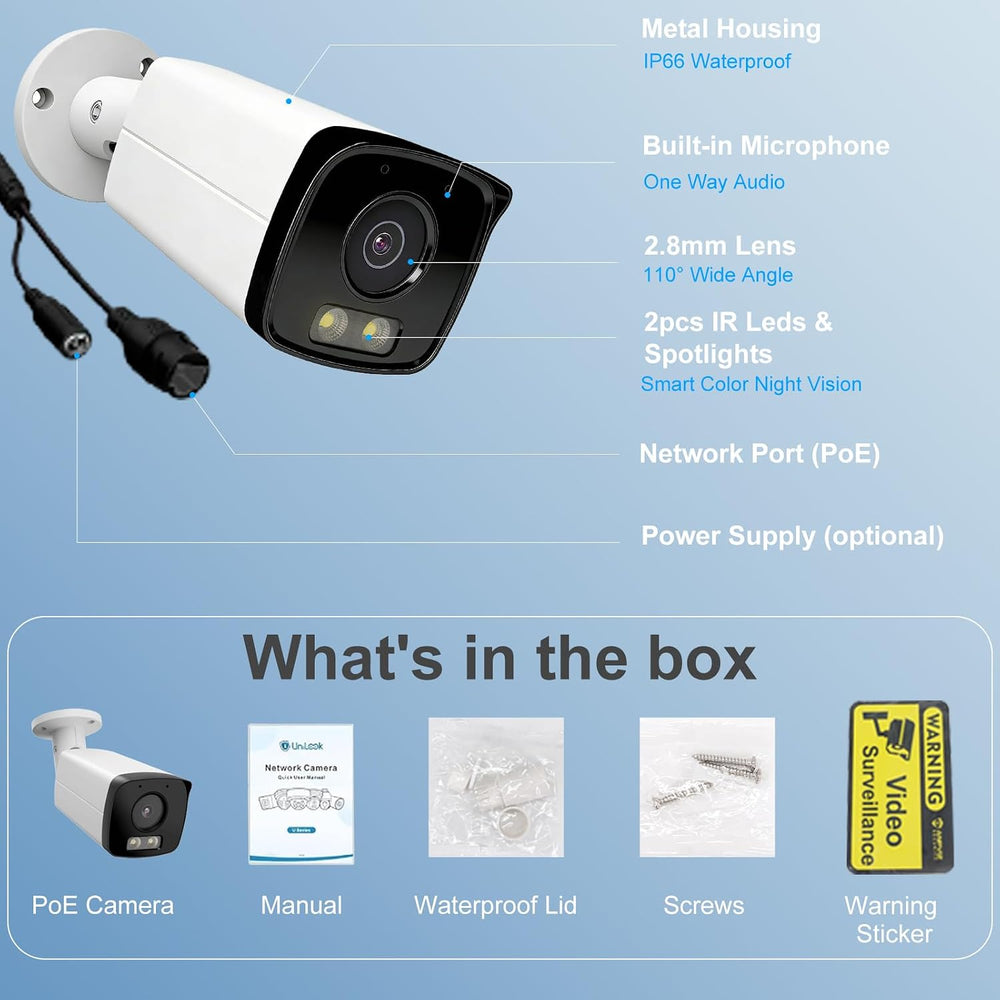 UNILOOK 4MP Bullet PoE Camera, Wired Security IP Camera Outdoor Indoor