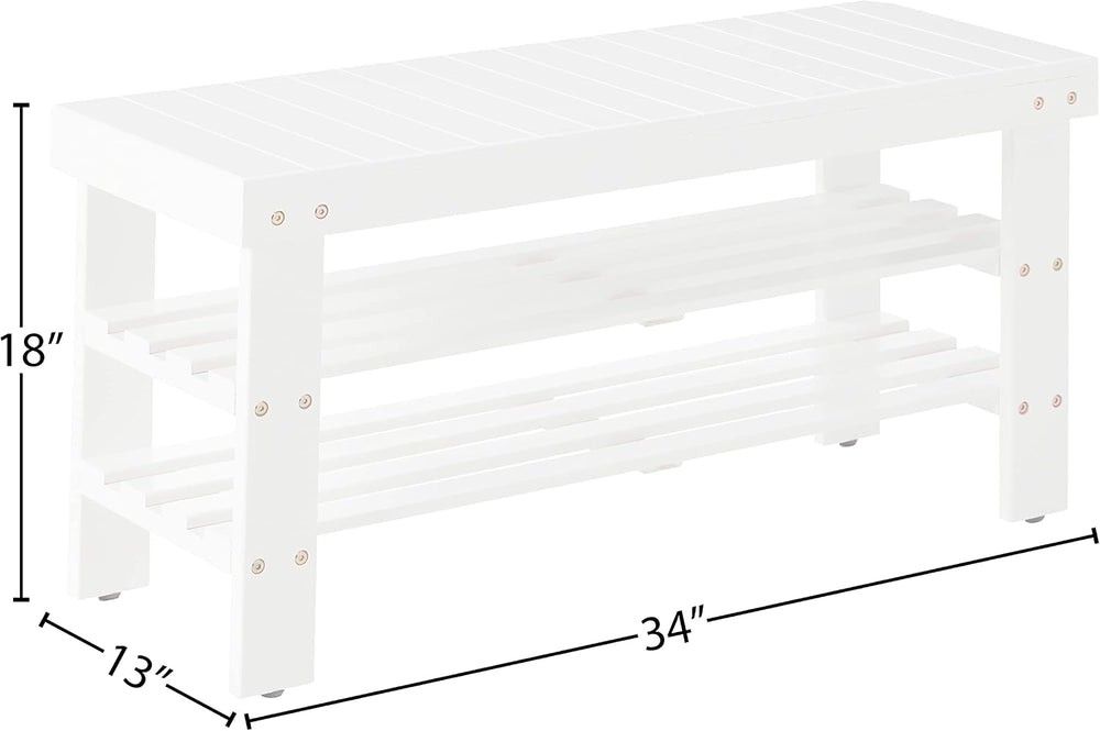 Roundhill Furniture Pina Quality Solid Wood Shoe Bench, White Finish