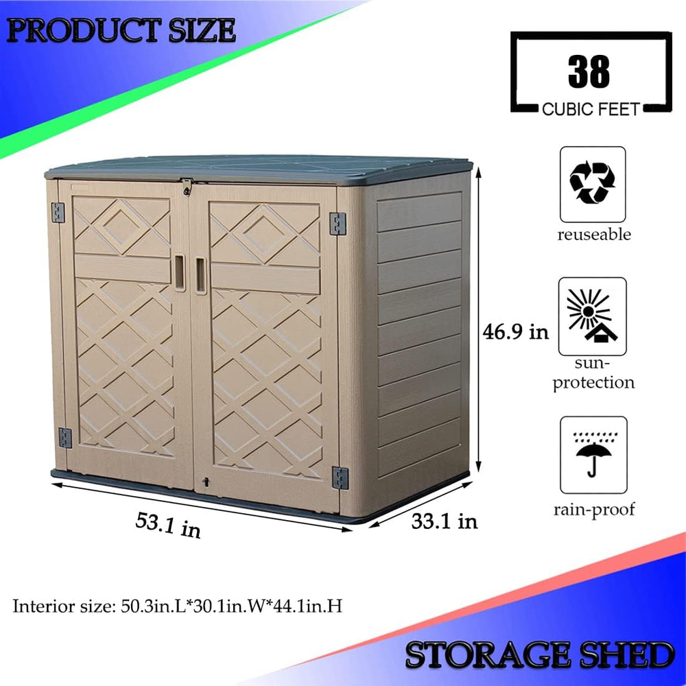 Mrosaa Large Horizontal Storage Sheds,38 cu.ft Resin Garden Shed Weather Resi...