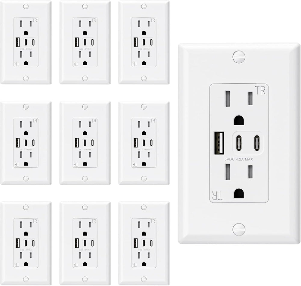 ELEGRP USB Outlets, 15 Amp Wall Outlet (10 Pack)