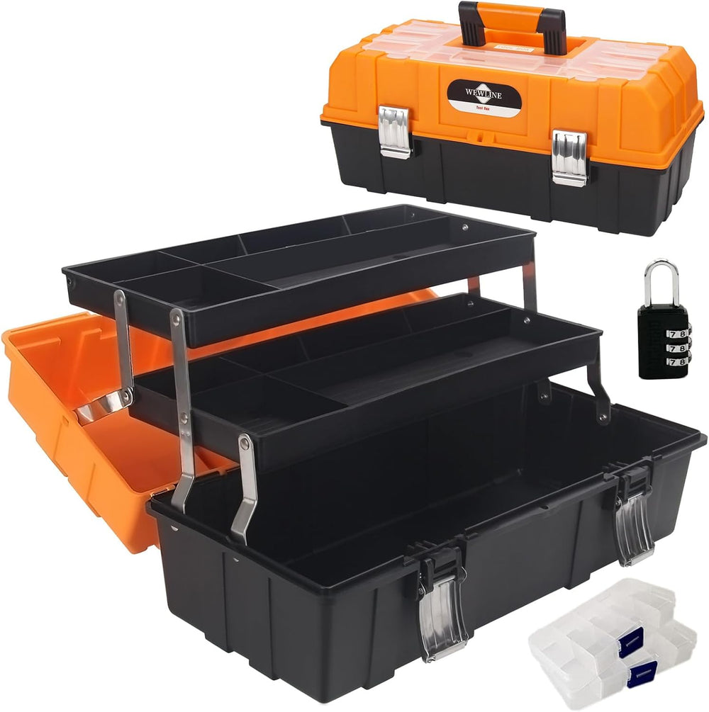 WEWLINE 16.5-Inch Tool Box Organizer 3-Layer Multiplication Plastic Storage T...
