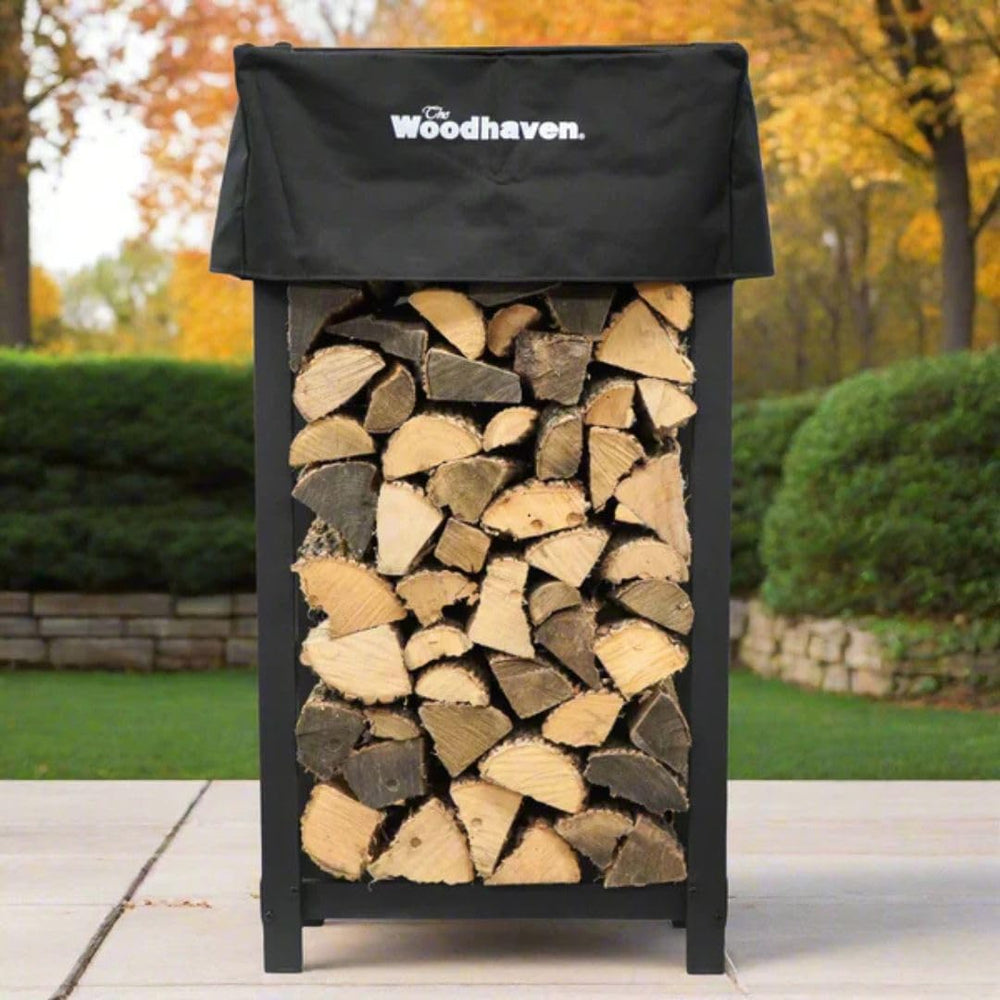 Woodhaven Black 4ft x 2ft Firewood Rack - Indoor And Outdoor Use With Cover -...