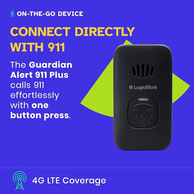 LogicMark Guardian Alert 911 Plus – No Monthly Fees, 2-Way Emergency Pendant